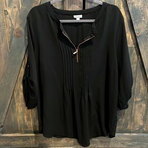 3/4 Rose Gold Zip Front Black Blouse